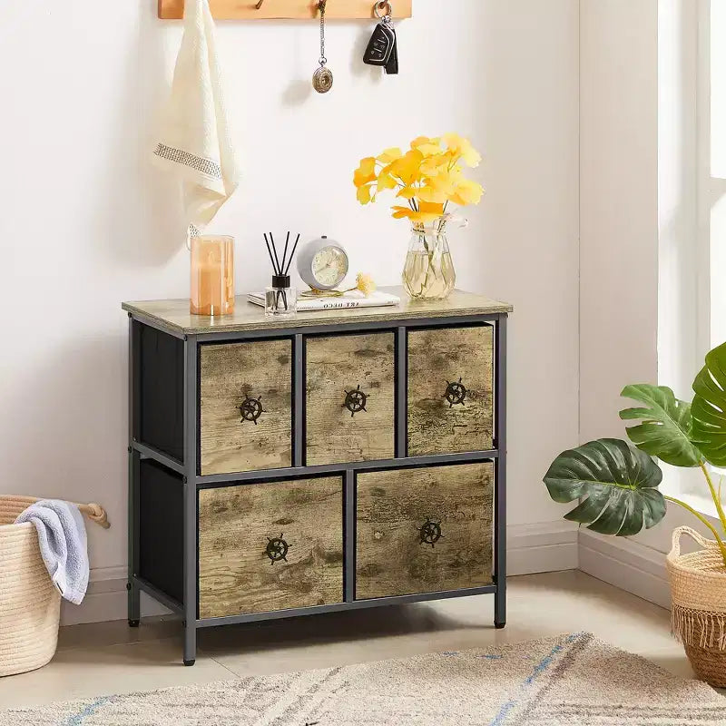 5-Drawer Wooden Top Dresser with Easy Pull Handle for Bedroom or Living Room, Gray