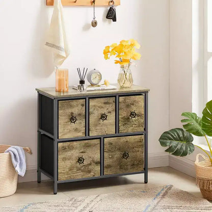 5-Drawer Wooden Top Dresser with Easy Pull Handle for Bedroom or Living Room, Gray
