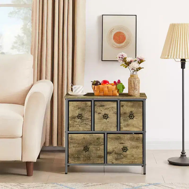 5-Drawer Wooden Top Dresser with Easy Pull Handle for Bedroom or Living Room, Gray