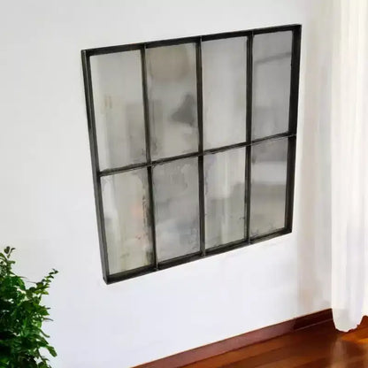 40" Black Square Metal Framed Accent Wall Mirror for Living Room & Entryway