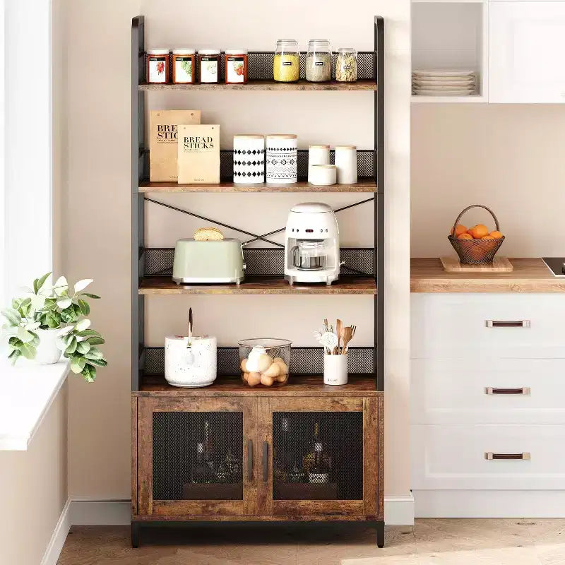 Industrial Bookcase with Storage Cabinet, 4 Tier Open Storage Shelf, Display Shelf, 70.87 Inch Tall, For Bedroom, Living Room, Office, Brown
