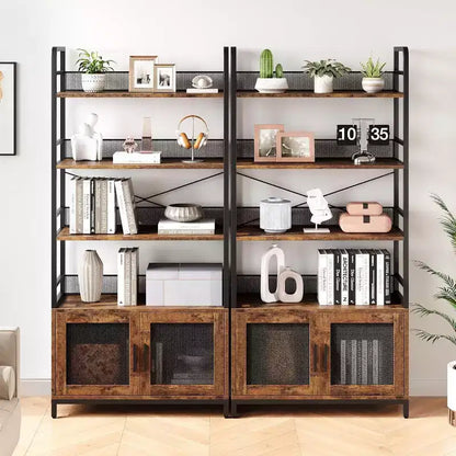Industrial Bookcase with Storage Cabinet, 4 Tier Open Storage Shelf, Display Shelf, 70.87 Inch Tall, For Bedroom, Living Room, Office, Brown