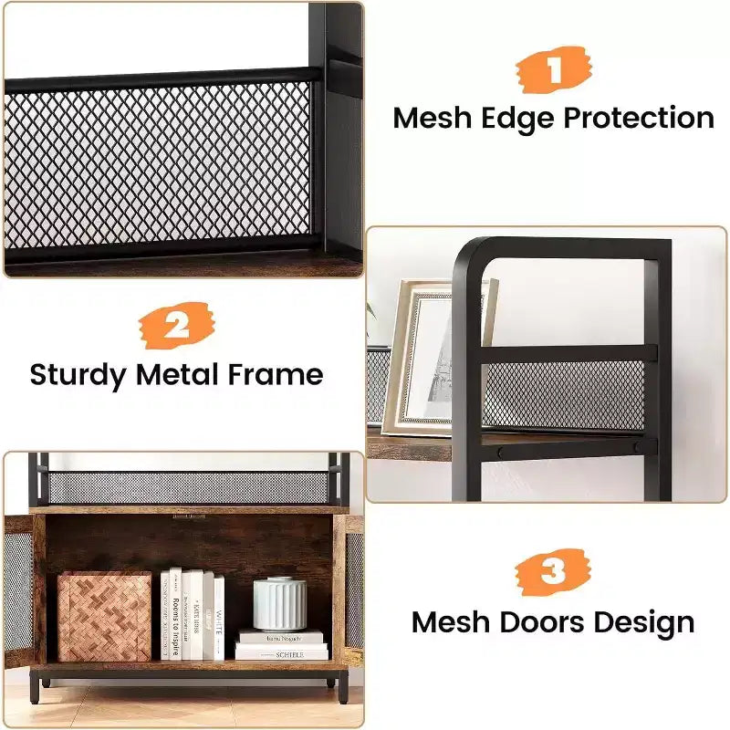 Industrial Bookcase with Storage Cabinet, 4 Tier Open Storage Shelf, Display Shelf, 70.87 Inch Tall, For Bedroom, Living Room, Office, Brown