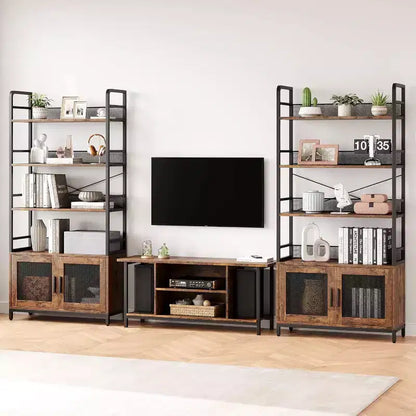 Industrial Bookcase with Storage Cabinet, 4 Tier Open Storage Shelf, Display Shelf, 70.87 Inch Tall, For Bedroom, Living Room, Office, Brown