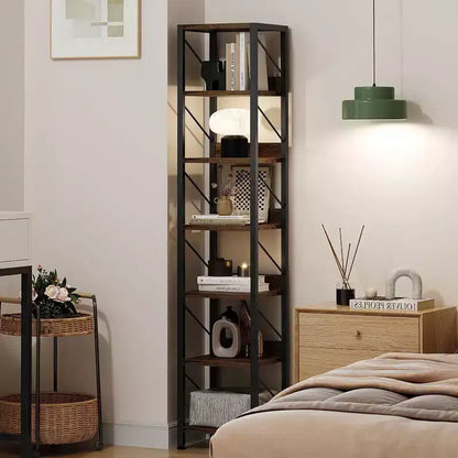 Industrial Bookcase with Storage Cabinet, 4 Tier Open Storage Shelf, Display Shelf, 70.87 Inch Tall, For Bedroom, Living Room, Office, Brown