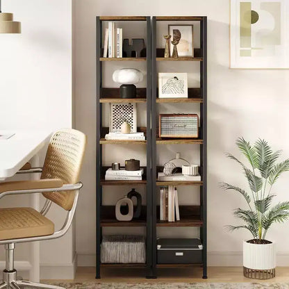 Industrial Bookcase with Storage Cabinet, 4 Tier Open Storage Shelf, Display Shelf, 70.87 Inch Tall, For Bedroom, Living Room, Office, Brown