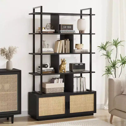 Industrial Bookcase with Storage Cabinet, 4 Tier Open Storage Shelf, Display Shelf, 70.87 Inch Tall, For Bedroom, Living Room, Office, Brown