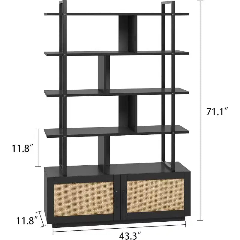 Industrial Bookcase with Storage Cabinet, 4 Tier Open Storage Shelf, Display Shelf, 70.87 Inch Tall, For Bedroom, Living Room, Office, Brown