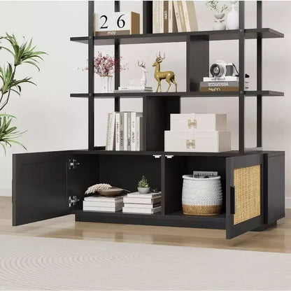 Industrial Bookcase with Storage Cabinet, 4 Tier Open Storage Shelf, Display Shelf, 70.87 Inch Tall, For Bedroom, Living Room, Office, Brown
