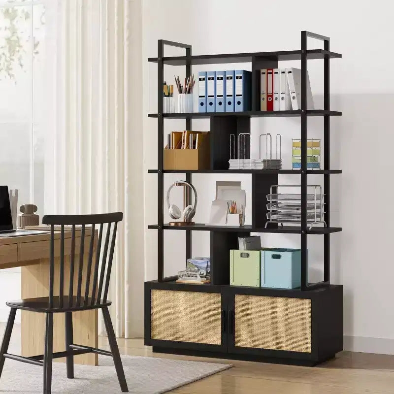 Industrial Bookcase with Storage Cabinet, 4 Tier Open Storage Shelf, Display Shelf, 70.87 Inch Tall, For Bedroom, Living Room, Office, Brown