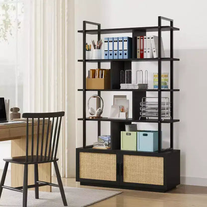 Industrial Bookcase with Storage Cabinet, 4 Tier Open Storage Shelf, Display Shelf, 70.87 Inch Tall, For Bedroom, Living Room, Office, Brown