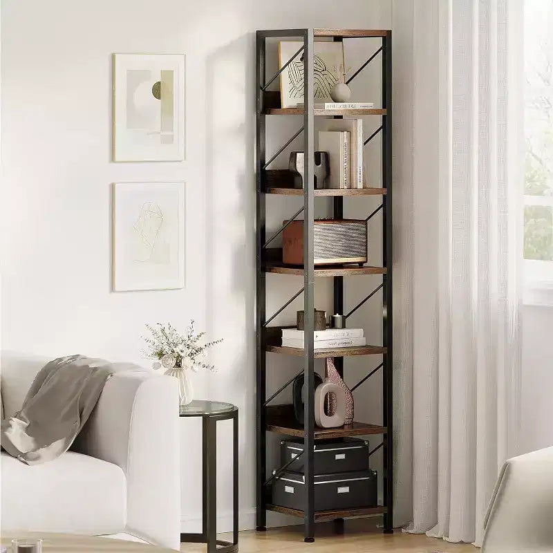 Industrial Bookcase with Storage Cabinet, 4 Tier Open Storage Shelf, Display Shelf, 70.87 Inch Tall, For Bedroom, Living Room, Office, Brown