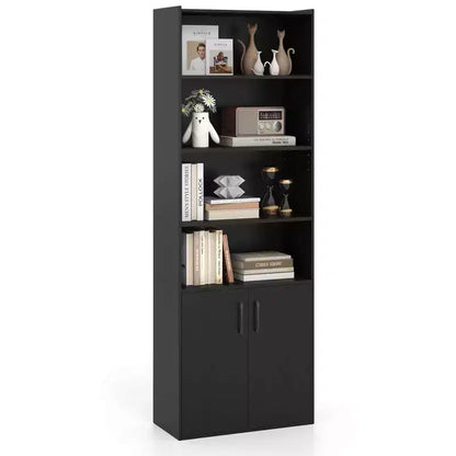 70" Bookcase with Adjustable Shelves & 2-Door Cabinet, Multipurpose Display Rack