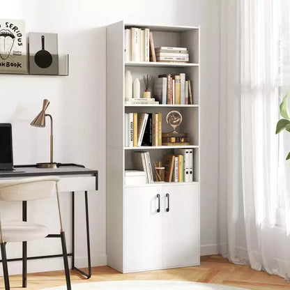 70" Bookcase with Adjustable Shelves & 2-Door Cabinet, Multipurpose Display Rack