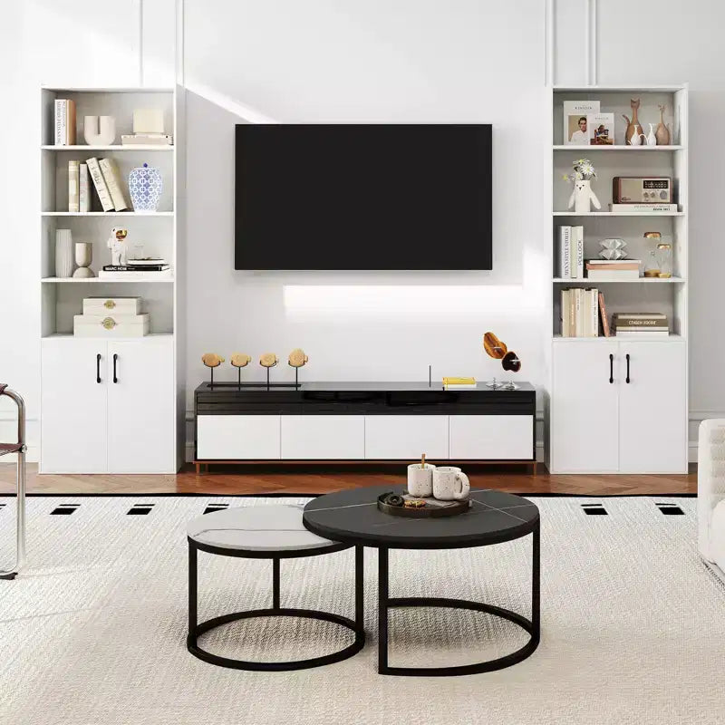 70" Bookcase with Adjustable Shelves & 2-Door Cabinet, Multipurpose Display Rack