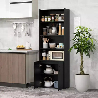 70" Bookcase with Adjustable Shelves & 2-Door Cabinet, Multipurpose Display Rack