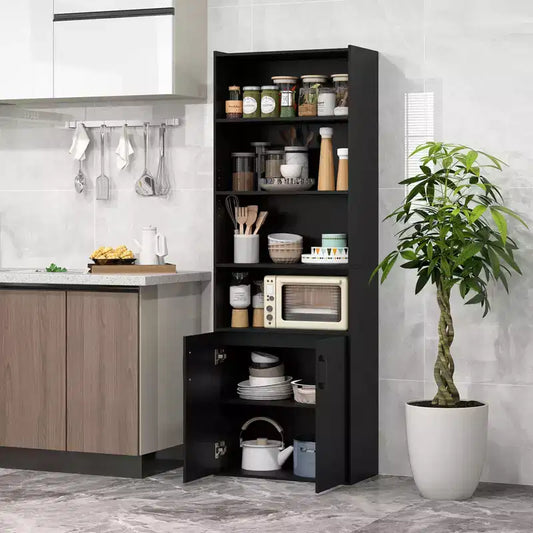 70" Bookcase with Adjustable Shelves & 2-Door Cabinet, Multipurpose Display Rack