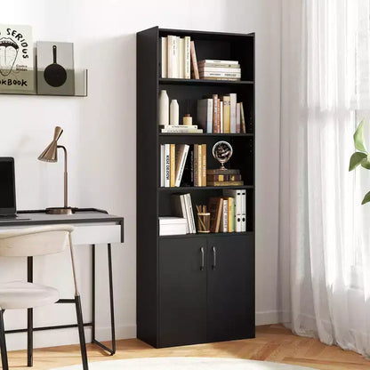 70" Bookcase with Adjustable Shelves & 2-Door Cabinet, Multipurpose Display Rack