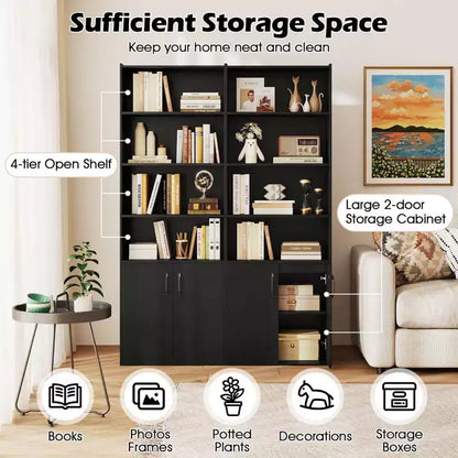 70" Bookcase with Adjustable Shelves & 2-Door Cabinet, Multipurpose Display Rack