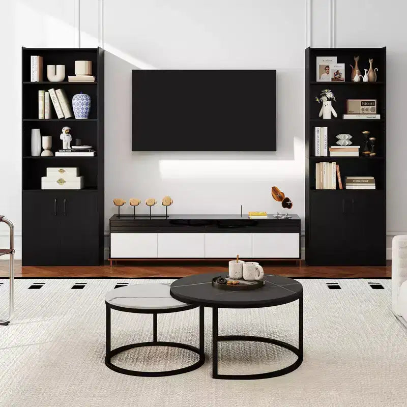 70" Bookcase with Adjustable Shelves & 2-Door Cabinet, Multipurpose Display Rack
