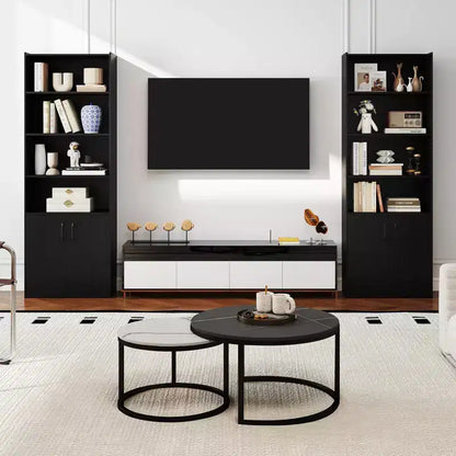 70" Bookcase with Adjustable Shelves & 2-Door Cabinet, Multipurpose Display Rack