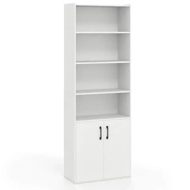 70" Bookcase with Adjustable Shelves & 2-Door Cabinet, Multipurpose Display Rack