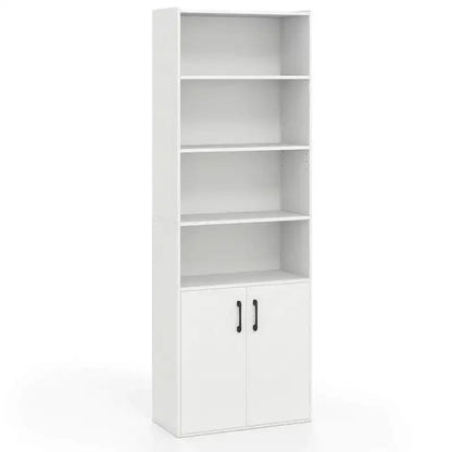 70" Bookcase with Adjustable Shelves & 2-Door Cabinet, Multipurpose Display Rack