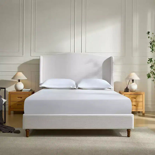 GDFStudio Hyman Chenille Upholstered Wood Wingback Platform Bed Frame with 54 High Headboard