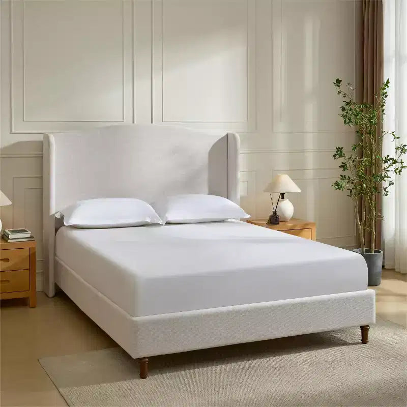 Chenille Upholstered Wingback Platform Bed Frame with 54" Camelback Headboard