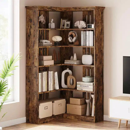 Corner Bookshelf 72.8in Farmhouse Bookcase Large Bookshelves Tall 5 Tier Corner Shelf L Shaped Bookshelf Storage Display Rack