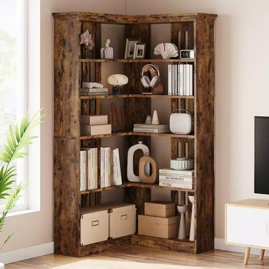 Corner Bookshelf 72.8in Farmhouse Bookcase Large Bookshelves Tall 5 Tier Corner Shelf L Shaped Bookshelf Storage Display Rack