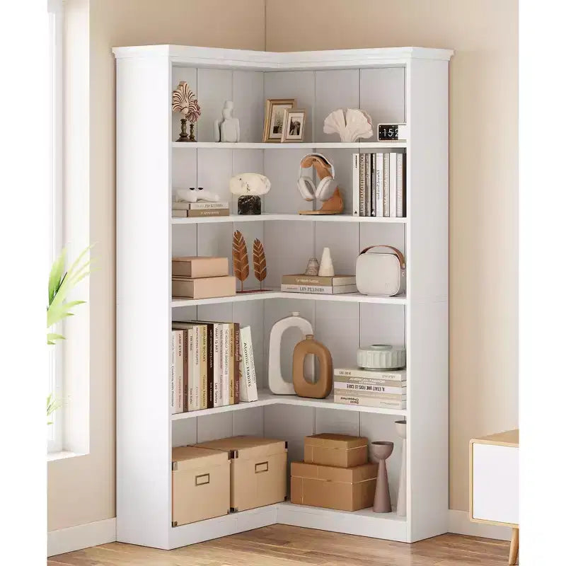 Corner Bookshelf 72.8in Farmhouse Bookcase Large Bookshelves Tall 5 Tier Corner Shelf L Shaped Bookshelf Storage Display Rack