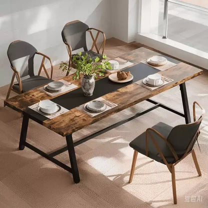 MAYEERTY 71 Inch 6-8 Person Dining Table, Rustic Brown & Black Multifunctional Table for Kitchen, Office & Conference