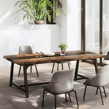 71" Rectangular Dining Table for 6-8, Rustic Brown & Black, Kitchen & Office