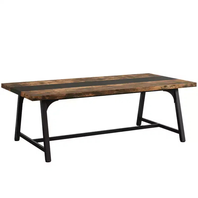 71" Rectangular Dining Table for 6-8, Rustic Brown & Black, Kitchen & Office