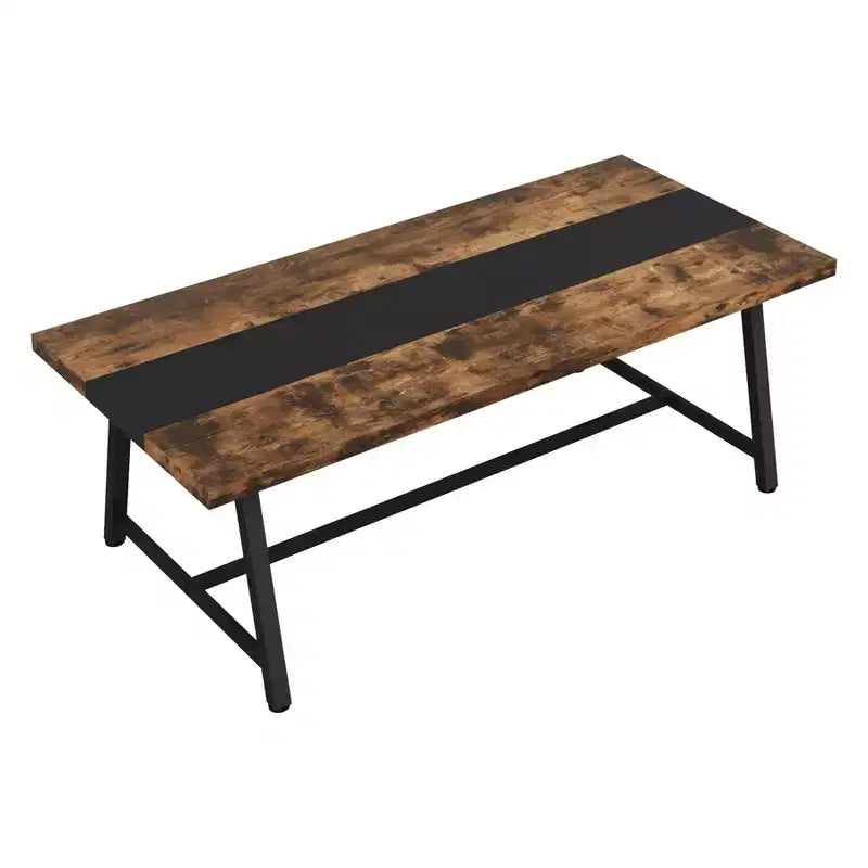 71" Rectangular Dining Table for 6-8, Rustic Brown & Black, Kitchen & Office