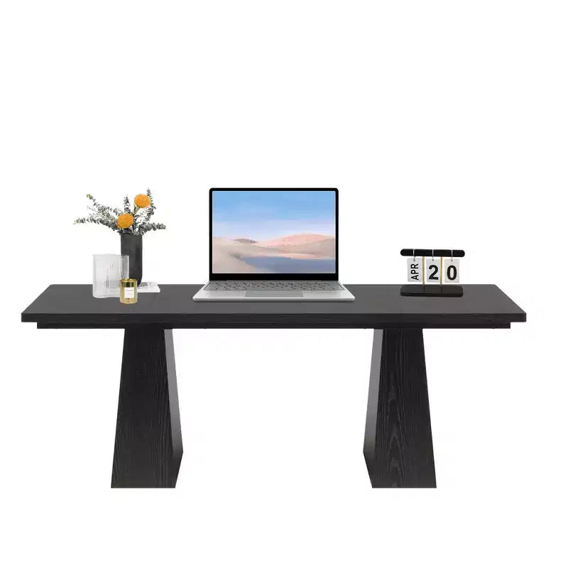71" Rectangular Dining Table for 6-8, Rustic Brown & Black, Kitchen & Office