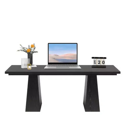 71" Rectangular Dining Table for 6-8, Rustic Brown & Black, Kitchen & Office