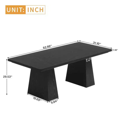 71" Rectangular Dining Table for 6-8, Rustic Brown & Black, Kitchen & Office