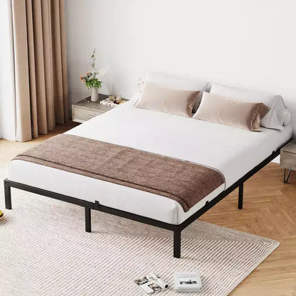 Bed Frame No Box Spring Needed, Heavy Duty Platform Metal Bed Frame with Metal Slats and Under Bed Storage, Easy Assembly, Black