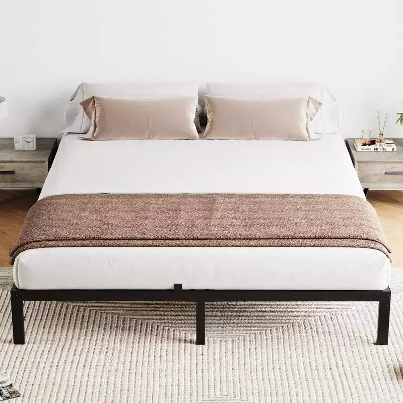 Heavy Duty Platform Metal Bed Frame, No Box Spring Needed, Metal Slats, Under Bed Storage, Black