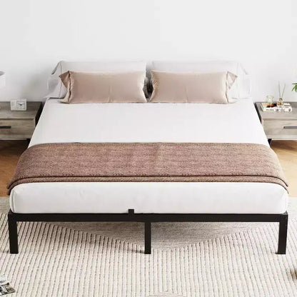 Heavy Duty Platform Metal Bed Frame, No Box Spring Needed, Metal Slats, Under Bed Storage, Black
