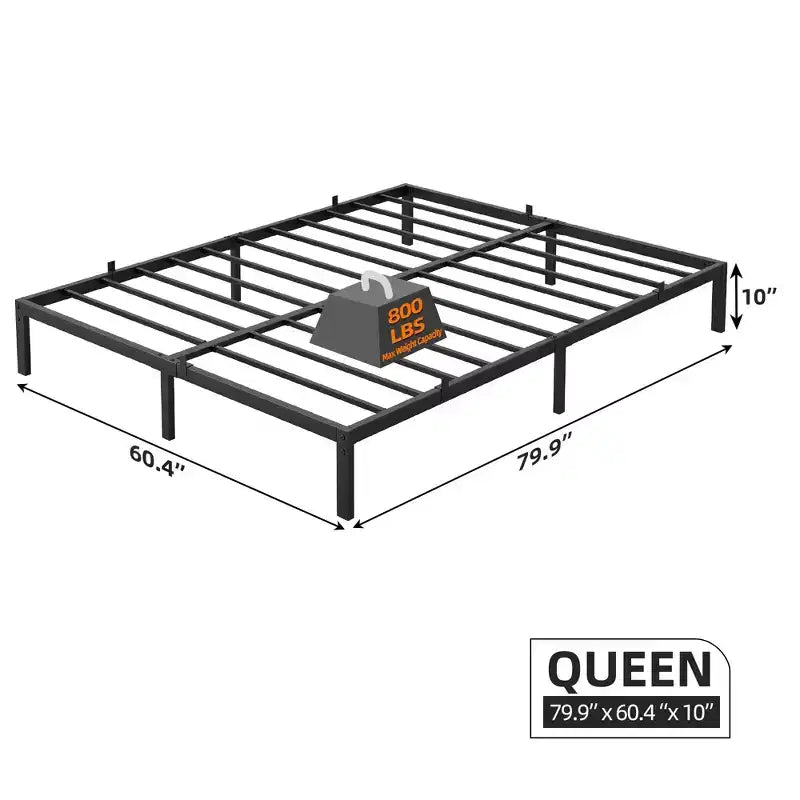 Heavy Duty Platform Metal Bed Frame, No Box Spring Needed, Metal Slats, Under Bed Storage, Black