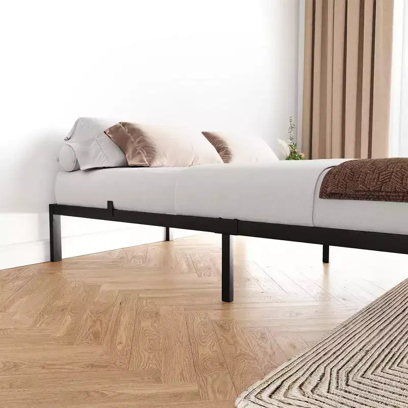 Heavy Duty Platform Metal Bed Frame, No Box Spring Needed, Metal Slats, Under Bed Storage, Black