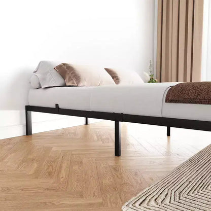Heavy Duty Platform Metal Bed Frame, No Box Spring Needed, Metal Slats, Under Bed Storage, Black