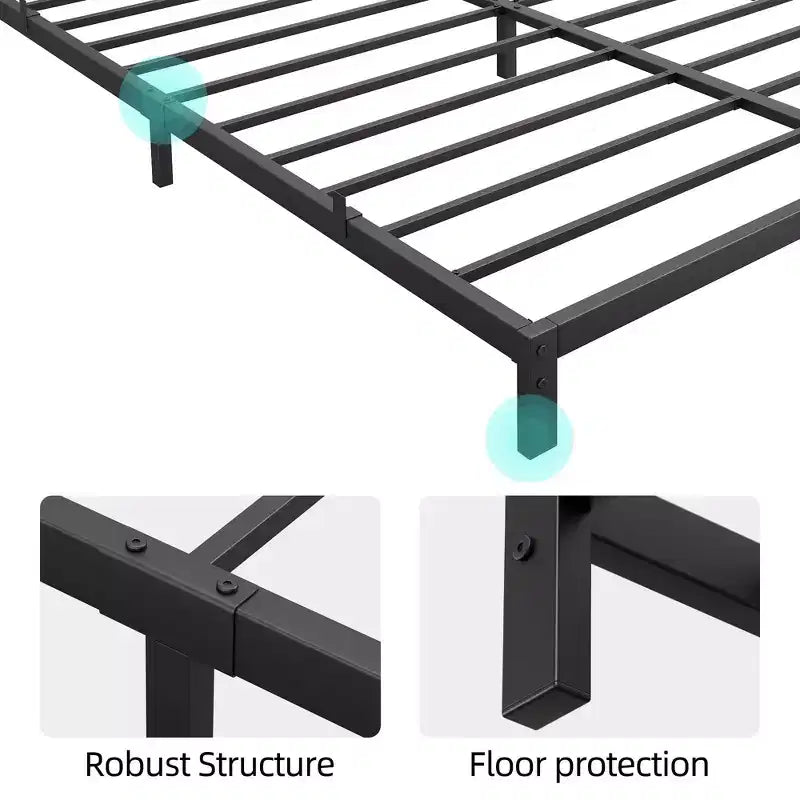 Heavy Duty Platform Metal Bed Frame, No Box Spring Needed, Metal Slats, Under Bed Storage, Black