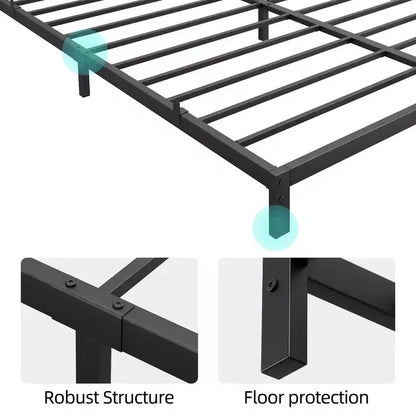 Heavy Duty Platform Metal Bed Frame, No Box Spring Needed, Metal Slats, Under Bed Storage, Black