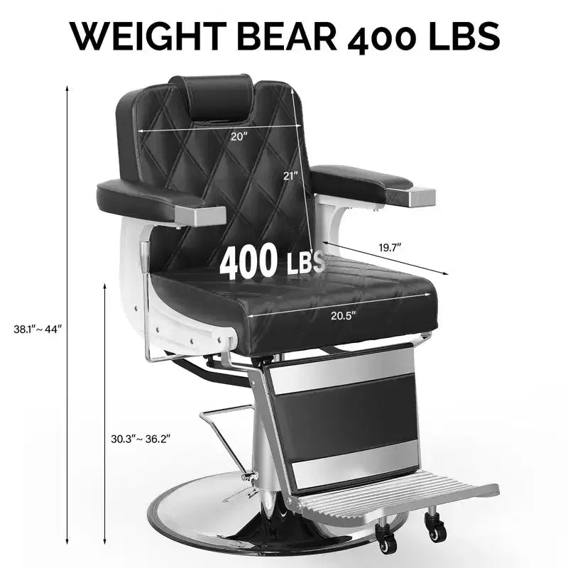 Heavy Duty Hydraulic Reclining Barber Chair, 400 LB Capacity, Adjustable Height
