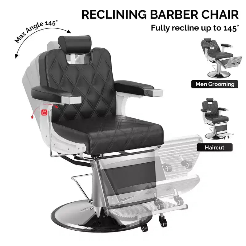 Heavy Duty Hydraulic Reclining Barber Chair, 400 LB Capacity, Adjustable Height