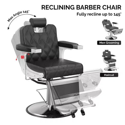 Heavy Duty Hydraulic Reclining Barber Chair, 400 LB Capacity, Adjustable Height